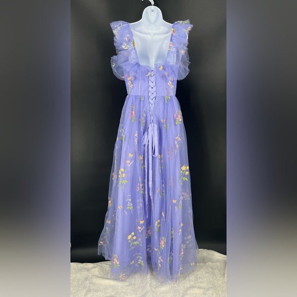 Fairycore formal Spaghetti Strap Floral Embriodered Dress in Purple size 10 NWOT - Picture 7 of 16